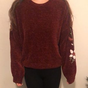 Francesca’s Red Velvet, Thick Floral Sweater